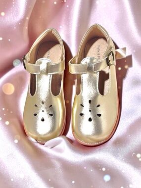 NWOT Felix & Flora Gold T‑Bar Mary Jane Flats ✨ Girls 13 Special Occasion